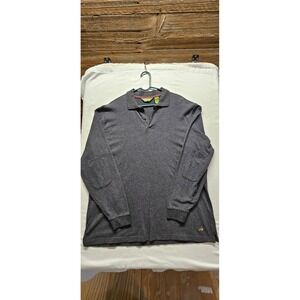 Orvis Mens XL Long Sleeve Polo Shirt Charcoal Gray Cotton Elbow Patches Fly Logo